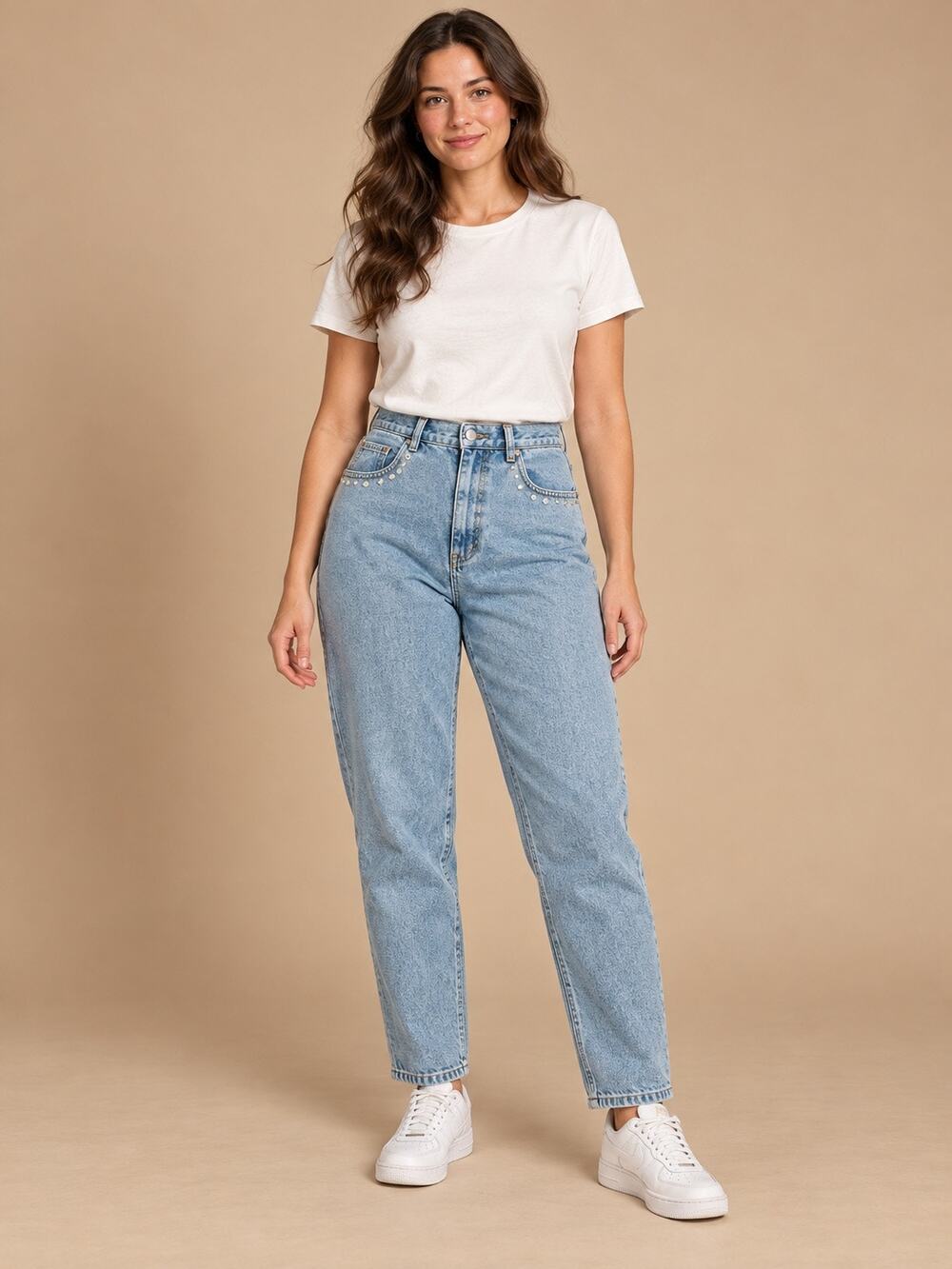 Vintage Lizwear Rhinestone Studded High Rise Mom Jeans Light Wash Size 16